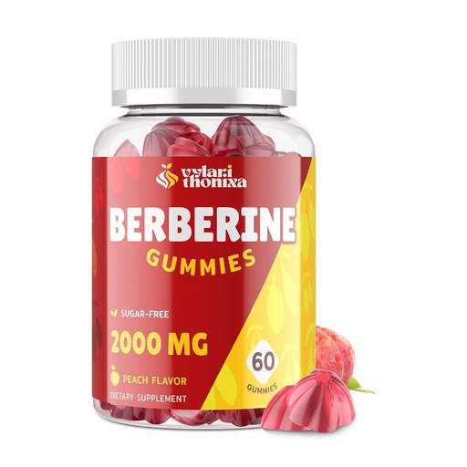 [BRSRAAILAEFR6CL7] 2000mg Berberine Supplement Gummies – High Potency Wellness Blend with Ceylon Cinnamon, Turmeric, Magnesium & Chromium, Vegan, Non-GMO, Gluten-Free, Peach Flavor, 60 Gummies - 1 Pack