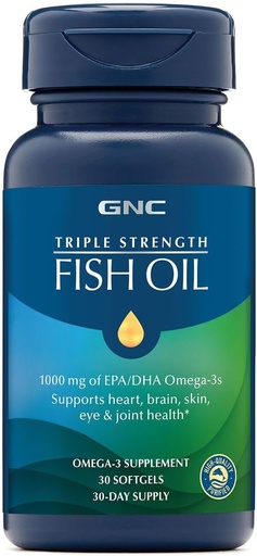 [BRSWEBAQBN7RS2A6] GNC triple fuerza aceite de pescado Omega 3 Suplemento, 1000 mg EPA y DHA, apoya el corazón, cerebro, piel, ojo y salud conjunta, 30 Softgels