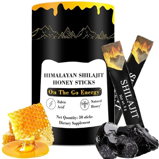 [BRSRAHT7O4AWYYI7] Shilajit Honey Sticks, Himalayan Shilajit Honey Sticks, Pure Himalayan Resin, Honey & Saffron, 30 High Absorption Sticks for Energy, Strength & Cognitive Support