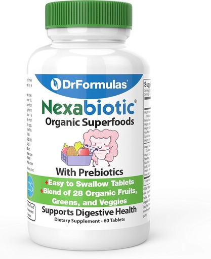 [BRSWGEINOQBWMETF] DrFormulas Organic Prebiotic Волокно для запліднення Reliefà Nexabiotic Superfood Tabs для пробіотичних травного здоров'я, 60 таблеток
