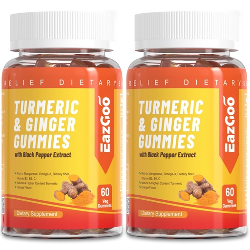 [BRSRO23QOEPRUFDB] Turmeric Curcumin Gummies 500mg for Adults, with Black Pepper, Ginger Root, Vitamine C, Low Sugar Fruit Gummies, Orange Flavor - 120 Counts