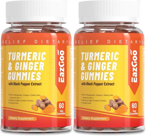 [BRSRO23QOEPRUFDB] Turmeric Curcumin Gummies 500mg for voksne, med svart pepper, Ginger Root, Vitamin C, lav sukkerfrukt gummier, oransje flavor - 120 greve