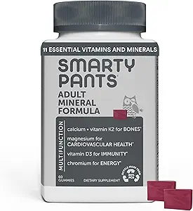 [BRSWGZAZC54AIDQU] SmartyPants Mineral Chews: Magnesium Citrate & Calcium Supplement with Vitamin D3, Vitamin C, K2, Zinc & Selenium for Immune Support, 60 Count (30 Day Supply)