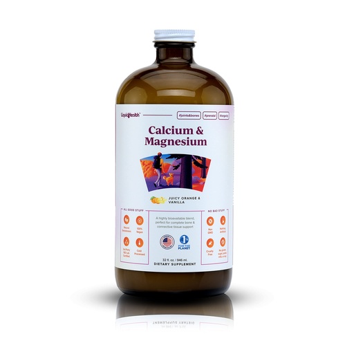 [BRSWIYT3CMOGCCD2] LIQUIDHEALTH Calcium & Magnesium Adult Liquid Vitamin Supplement - Bone, Joint, Muscle, Connective Tissue Support, Heart Health, Essential Nutrients - Made in the USA, Vegan, Non GMO, No Sugar (32 oz)