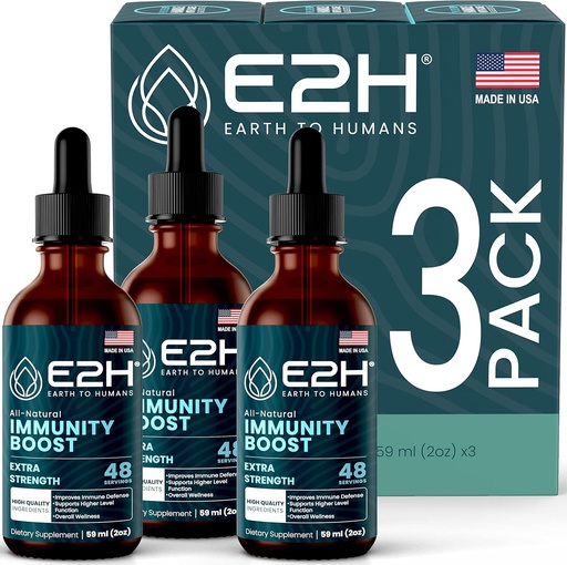 [BRSRMEIRBMFR62TH] E2H Advanced Immune Defense Supplement - All-Natural Immune Booster - Immune Support Supplements Drops - Contains Holy Basil, Papaya Leaves and Red Banded Polypore - Non-GMO, Vegan - (3 Bottles)