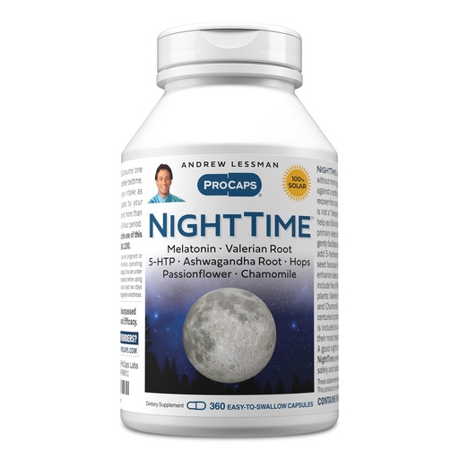 [BRSWIEIBOAOBQGTY] ANDREW LESSMAN Night Time 360 Capsules - 3mg Melatonin, Valerian, Ashwagandha, Passionflower, Hops, Chamomile. No Morning Grogginess. Natural Support, Gentle Restful Sleep. Easy to Swallow Capsules