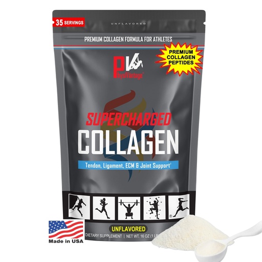 [BRSW22Y7OZYBS2AV] PhysiVantage Supercharged Collagen Peptides Powder - Hydrolyzed Collagen for Joint, Tendon, Ligament, & Skin Health Support - Unflavored, Keto, Paleo, 16oz | Enhanced with Vitamin C, BCAAs, Grass-Fed