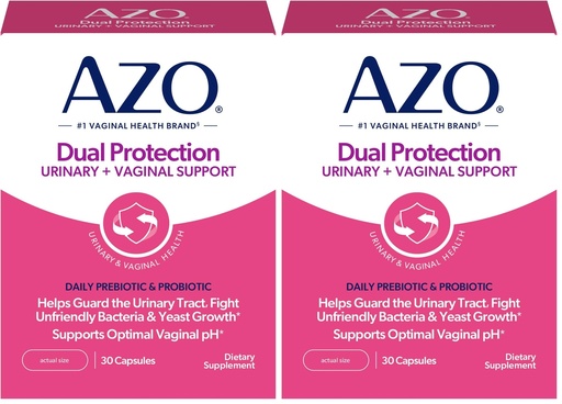 [BRSROCAQO54GKDYZ] AZO Dual Protection, Urinary + Vaginal Support, Prebiotics and Probiotics for Women*, Starts Working Within 24 Hours, Non-GMO, 30 Count (Pack of 2)