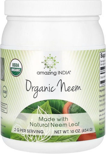 [BRSWKHY3AIBWGAA6] Amazing India USDA Certified Organic Neem Powder (Non-GMO) 16oz - Promotes Blood Purification, Healthy Immunity & Healthy Skin