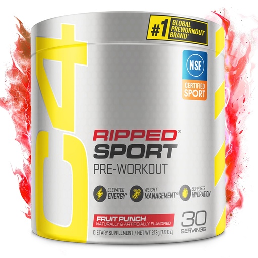 [BRSWGHAKPMFQIDYU] C4 Ripped Sport Pre Workout Powder Fruit Punch - NSF Certified for Sport + Zero Sugar Preworkout Energy Supplement for Men & Women - 135mg Caffeine + Weight Loss - 30 Servings