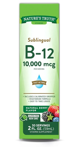 [BRSWICYLBQORY3L4] Nature's Truth Sublingual Vitamin B-12 10,000 Mcg, Fast Acting Liquid, Natural Berry Flavor, 2 Fluid Ounce (Pack of 1)