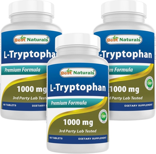 [BRSW2AYNC4DRU235] Best Naturals L-Tryptophan 1000 mg 60 Tablets (60 Count (Pack of 3))