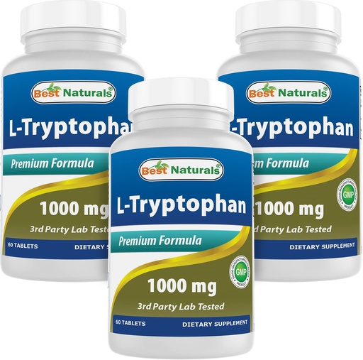 [BRSW2AYNC4DRU235] Best Naturals L-Tryptophan 1000 mg 60 Tablets (60 Count (Pack of 3))