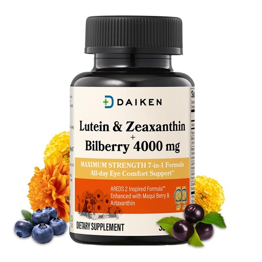 [BRSREGT7AEIWAHT4] DAIKEN Lutein and Zeaxanthin Supplements, AREDS 2 Inspired Formula with Astaxanthin, Maqui Berry, Bilberry, Flaxseed Oil & Vitamin E, 30 Softgels