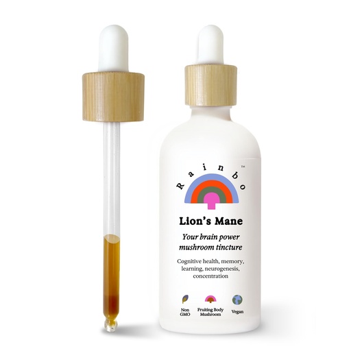 [BRSRAYYCC4HGC3QZ] Rainbo - Lion's Mane Mushroom Tincture - Alcohol Free - Dual Extract Mushroom Supplement - Brain Support, Focus, Memory, Liquid Lion's Mane Supplement, Vegan, Non-GMO, 3.4 fl oz.