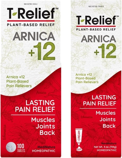 [BRSW2CQCCIOQYYA3] MediNatura T-Relief Arnica +12 Natural Pain Relievers 100ct Tablets T-Relief Natural Pain Relief Arnica +12 4oz Cream Bundle
