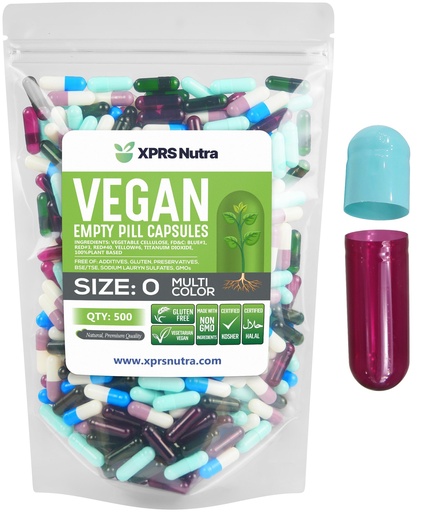[BRSROFATA4NGE2Y7] XPRS Nutra Size 0 Empty Capsules - 100 Count Empty Vegan Capsules - Vegetarian Pills - DIY Vegetable Capsule Filling- Veggie Pill Caps for Do-It-Yourself Supplements (Multi Color)