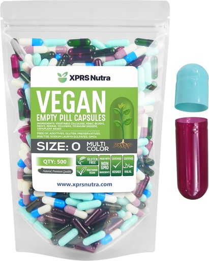 [BRSROFATA4NGE2Y7] XPRS Nutra mérete 0 üres kapszula - 100 darab üres vegán kapszula - vegetáriánus tabletták - DIY növényi kapszula Fill- Veggie Pill Caps Do- It- Yourself kiegészítők (Multi Color)