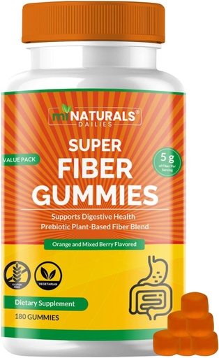 [BRSROAA7DJ7QMH3L] MINATURALS Prebiotic Fiber Supplement Gummies | Value Pack - 180 ct | 5 g per Gummy | Plant Based Digestive Gut Cleansing | Orange & Mixed Berry