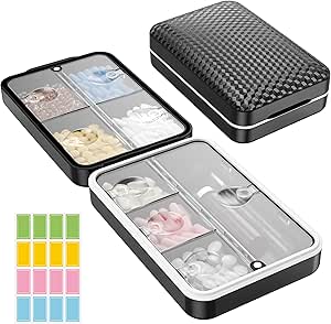 [BRSRAZICDENBGFDV] Restree Weekly Pill Organizer, Magnetic Moisture Proof Pill Case, Large Capacity Travel Pill Box with Inner Clear Lid for Vitamins, Supplements, and Daily Medications 8 Compartment (Black)