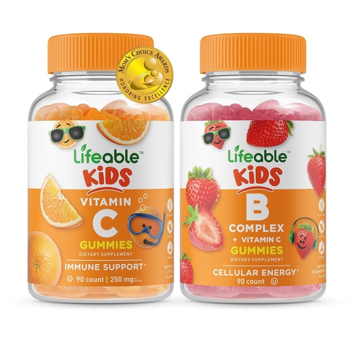 [BRSW2HQROENB4HL6] Lifeable Vitamin C Kids + B Complex Kids, Gummies Bundle - Great Tasting, Vitamin Supplement, Gluten Free, GMO Free, Chewable Gummy