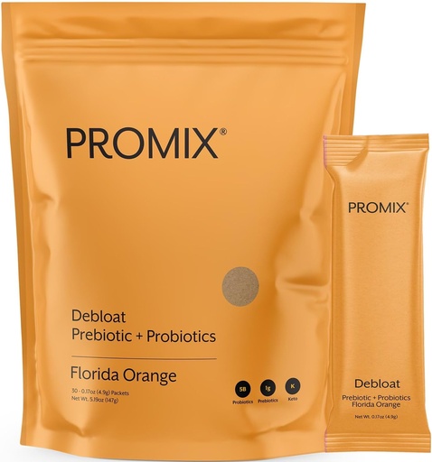 [BRSROFD3CEDR43TB] ProMix Nutrizioa Debloat Prebiotikoak eta Probiotikoak Baobab-ekin - C bitaminan aberatsa, Bloating Relief, Immune Support - Orange - 30 Zerbitzu (30eko paketea)