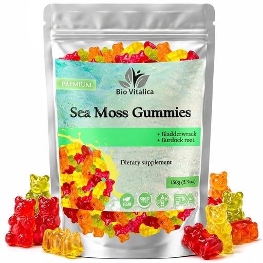 [BRSWYBDRBMBQEAAY] Sea Moss Gummies - Irish sea Moss raw Organic, Bladderwrack, Burdock Root. Contains Sea Moss Gel and Powder. Superfoods for Vegan, Keto and Dr Sebi Diet. Immune Boosting (1, Original)
