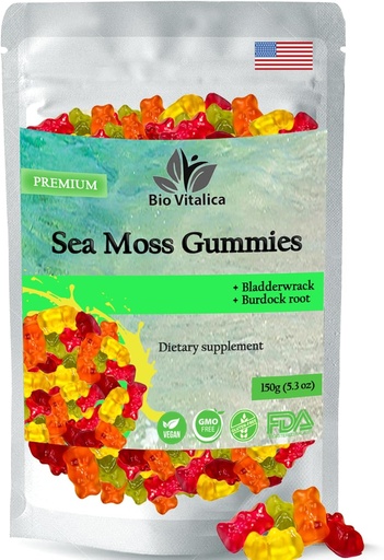 [BRSWYBDRBMBQEAAY] Sea Moss Gummies - Irish sea Moss raw Organic, Bladderwrack, Burdock Root. Contains Sea Moss Gel and Powder. Superfoods for Vegan, Keto and Dr Sebi Diet. Immune Boosting (1, Original)