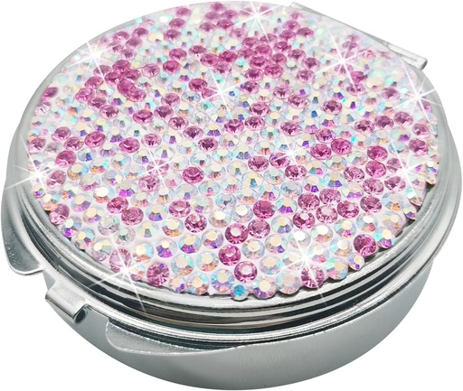 [BRSRO2QBC55W2C3G] Bling Pill Case for Purse Medicine Vitamin Container Holder Pocket Pill Case Round Medicine Organizer for Vitamin/Fish Oils/Supplement Travel Medicine Kit (3 Compartment Pink)