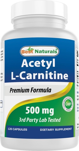 [BRSWIZAZOB4BG23A] Best Naturals Acetyl L-Carnitine (ALCAR) 500mg, 120 Capsules, 120 Servings - Non-GMO and Gluten Free, 1 Capsule per Serving