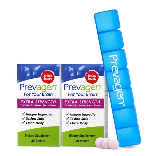 [BRSWY233CEORYHT2] Prevagen Extra Strength Mixed Berry Chewables - 60 Tablets (2 Month Supply) | Formulated for Your Brain | 20mg of Apoaequorin Plus Vitamin D3 with 7-Day Pill Minder