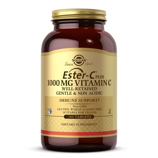 [BRSWIYT3OMABMGQ7] Solgar Ester-C Plus 1000 mg Vitamin C (Ascorbate Complex) - 180 Tablets - Gentle & Non Acidic - Supports Upper Respiratory Health - Non-GMO, Gluten-Free - 180 Servings