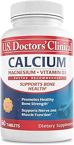 [BRSROAATCR7RGELU] U.S. Doctors' Clinical 1200mg Calcium Citrate & Carbonate Complex with Magnesium & Vitamin D3 - Calcium Supplement for Bone Strength, Muscles & Nerves - Vegan, Non-GMO - 60 Tablets - 1-Month Supply