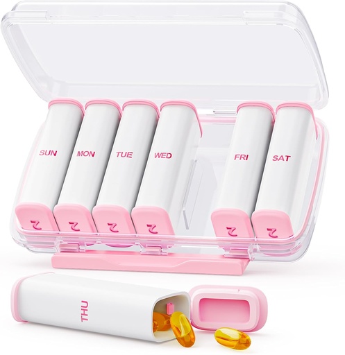 [BRSRA2QZB4PB6CQV] Pink Weekly Pill Organizer 2 Times a Day with Dual Damp-Proof Design, Portable AM PM Pill Box 7 Day, Detachable Pill Case for Pocket, Purse, Large Pill Container for Vitamins, Fish Oils