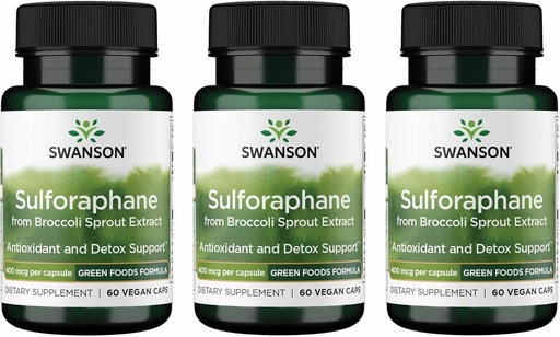 [BRSWGZIDOIDQ4G3V] Swanson Sulforaphane - Broccoli Sprout Extract Supporting Cellular, GI Tract, and Liver Health - Natural Supplement Standardized to 0.4% Sulforaphane - (60 Veggie Capsules, 400mcg Each) (3 Pack)