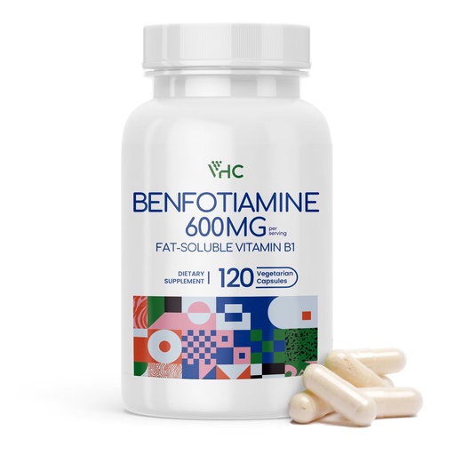 [BRSROZQOAUMAO33J] VHC Vitamin B1 Benfotiamine 600mg Supplement- 5X Time Fat-Soluble Thiamine Vitamin B1- Max Boost Bioavailable Thiamine B1 Levels Veggie Capsules,Non-GMO, Soy Free- Made in USA (120 Counts)