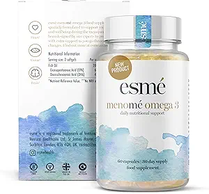 [BRSROHYYCUDWOYA3] esmé menomé Omega 3 Daily Nutritional Support for perimenopause, Menopause, and postmenopause 60 Capsules 30 Day Supply Food Supplement 660mg EPA & 440mg DHA per Daily Serving