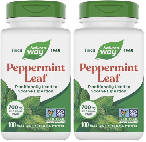 [BRSRAY35DMORQDT6] Nature's Way Peppermint Leaf, Traditionally Used to Soothe Digestion*, 700 mg per 2-Capsule Serving, Peppermint Supplement, Non-GMO Project Verified, 100 Vegan Capsules (Pack of 2)