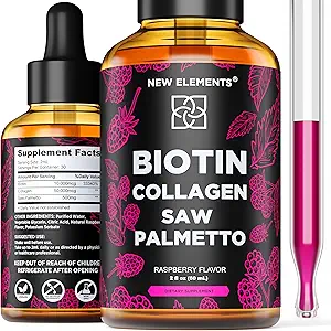 [BRSROFI7OR4A2C3K] Liquid Biotin with Collagen & Saw Palmetto Extract for Women and Men | Hair Growth Supplement Drops | DHT Blocker | Prostate Support | Hair Skin and Nails Vitamins | Fast Absorption | Non-GMO