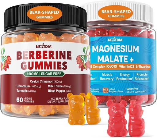 [BRSRA2TQDIPGODQV] 2Pack Berberine Supplement Gummies 1500mg + 2Pack Magneesium Malate CoQ10-100mg Gummies