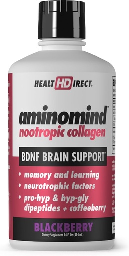 [BRSROHYQCIIA2HLU] HEALTH DIRECT - AminoMind - Nootropic Collagen Supplement for Brain Health and BDNF - Pro-Hyp & Hyp-Gly Dipeptides, Coffeeberry Antioxidants - BlackBerry - 14 Fl Oz (28 Servings)