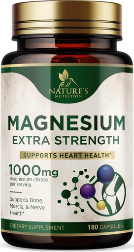 [BRSRAZQRAACB43L6] Magnesium Citrate 1000mg Per Serving - Extra Strength Magnesium for Bone, Muscle, Nerves & Heart Health Support, Natural Magnesium Supplement for Calm & Whole Body Support, USA Bottled - 180 Capsules