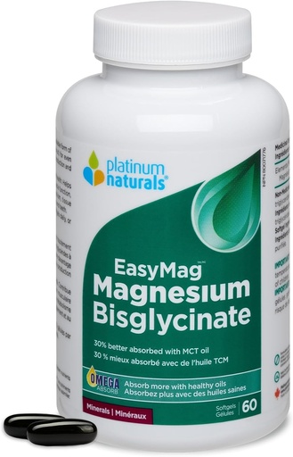 [BRSWGYYROQBBA2DJ] Platinum Naturals EasyMag Magnesium Bisglycinate, 60 Softgels