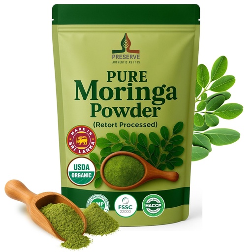 [BRSRAAQRC4HRM23L] PRESERVE Pure Moringa Powder Retort Processed Oleifera Moringa Leaf Powder | Gluten-Free and Vegan | Perfect for Smothies, Drinks, Tea & Receips. Pure Super Green Food, 113g.