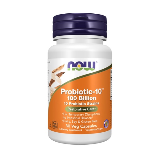 [BRSWKYLYBMARK2DM] NOW Foods Supplements, Probiotic-10™, 100 Billion, with 10 Probiotic Strains,Dairy, Soy and Gluten Free, Strain Verified, 30 Veg Capsules