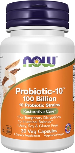 [BRSWKYLYBMARK2DM] NOW Foods Supplements, Probiotic-10™, 100 Billion, with 10 Probiotic Strains,Dairy, Soy and Gluten Free, Strain Verified, 30 Veg Capsules