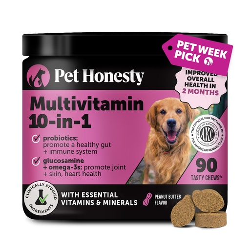 [BRSWYY36OUNGMDLV] 10-in-1 Dog Multivitamin Supplement with Glucosamine & Probiotics - Hip & Joint Support, Digestive Health, Immune Support, Heart & Skin - All-in-One Daily Vitamins & Omega-3s (Peanut Butter, 90 ct)