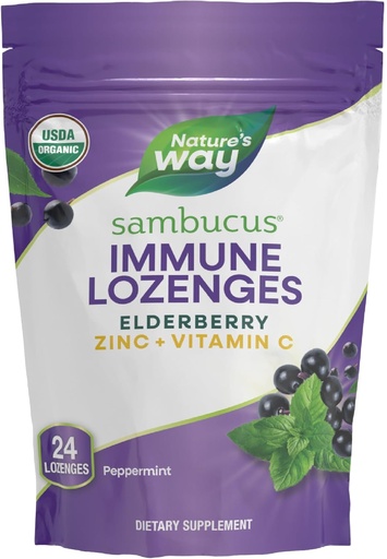 [BRSWGZD2PIHB6FLL] דרכו של הטבע Sambucus Zinc Lozenges עם Elderberry ויטמין C, Peppermint פלמורד, 24 Lozenges