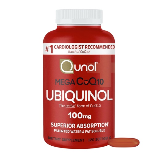 [BRSWIZYKAQEG2HDU] Qunol Mega Ubiquinol CoQ10 100mg, Superior Absorption, Patented Water and Fat Soluble Natural Supplement Form of Coenzyme Q10, Antioxidant for Heart Health, 120 Count (Pack of 1) Softgels