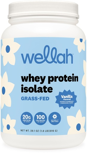 [BRSROAD4C4HW2EI4] Wellah Grass-Fed Whey Protein Isolate (Vanilla) 30 Servings - 20g of Protein, 100 Calories Per Serving, Naturally Sweetened